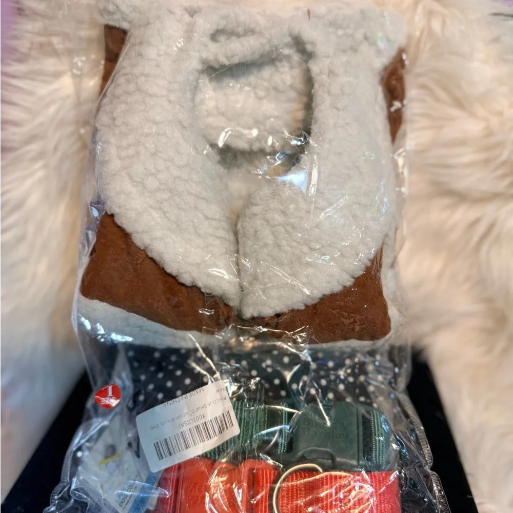 Cozy Brown Sherpa-Trim Large Dog Vest + 3 new collars